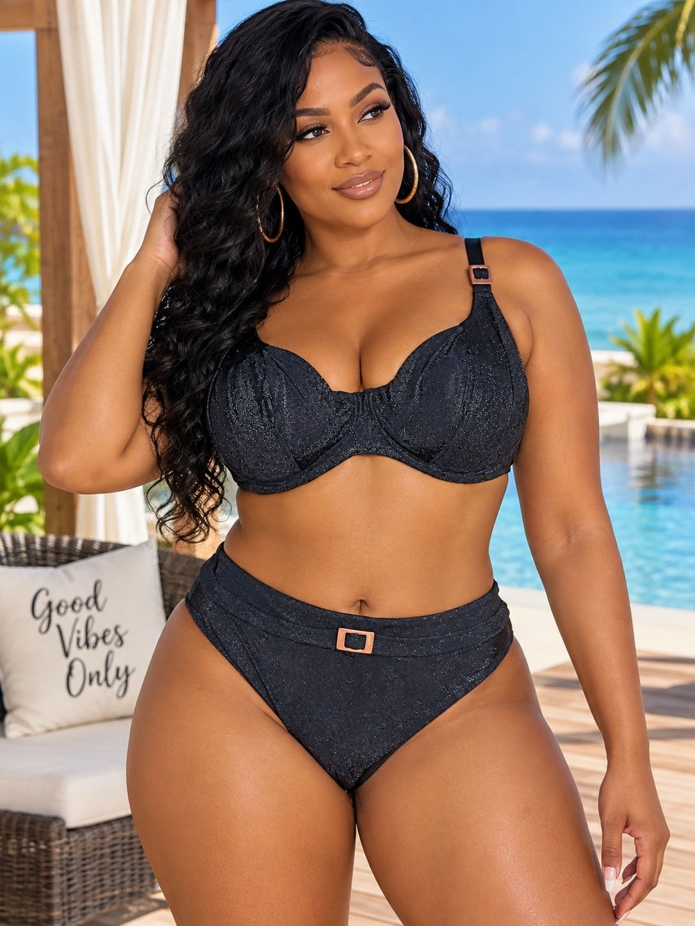 Fantasie Black Shimmer Underwire Bikini with Buckle Detail